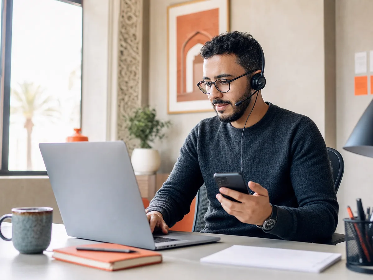 Spécialiste marocain du support client gérant des conversations assistées par IA