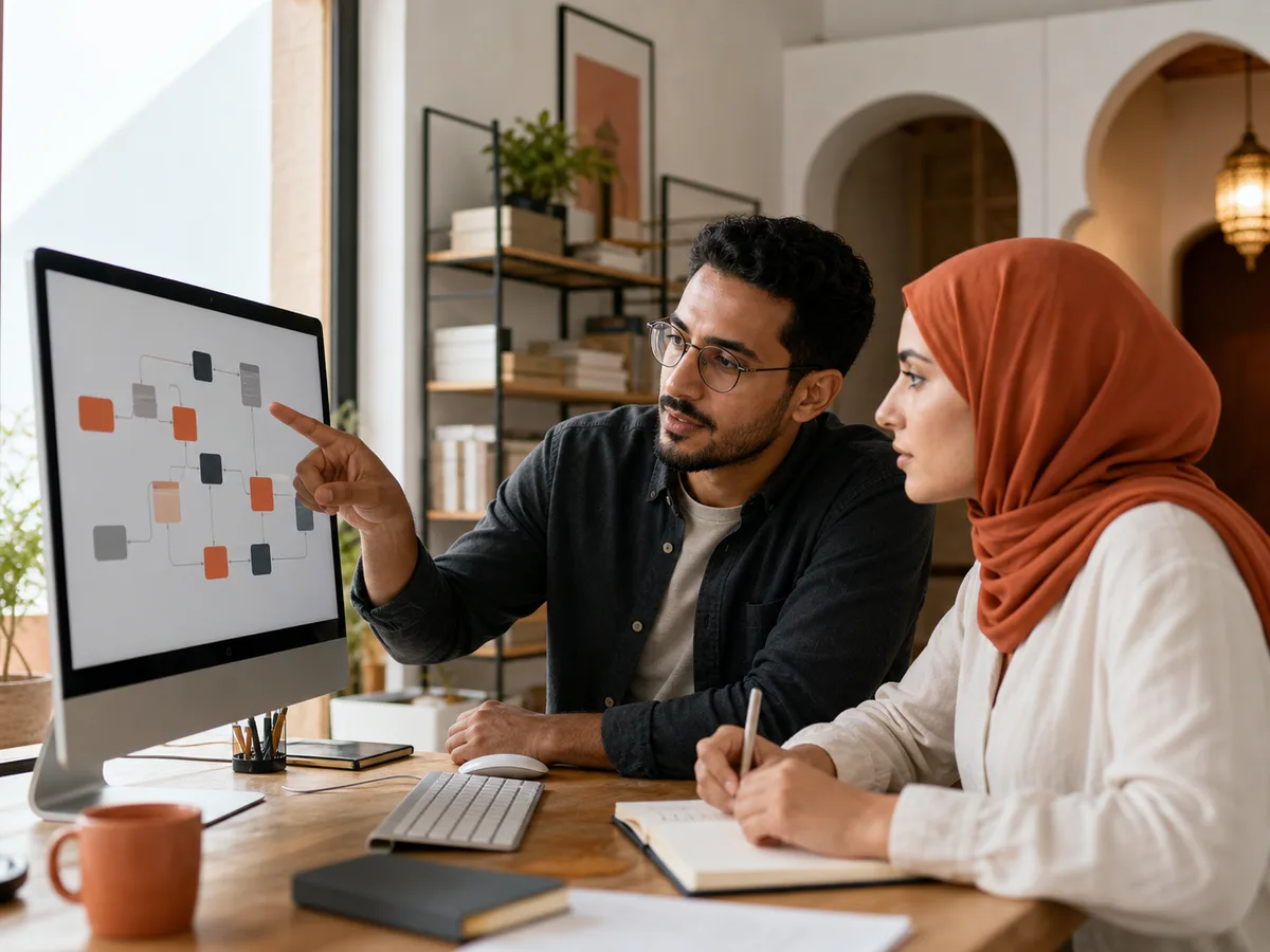 Équipe opérationnelle marocaine examinant un workflow automatisé